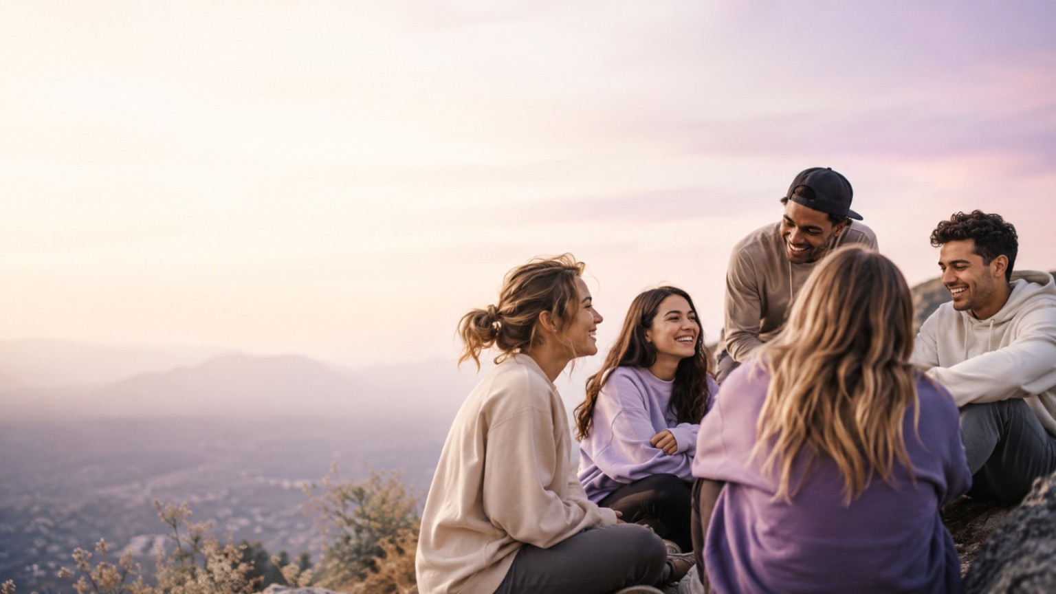 Friends gathered together in a natural community setting
