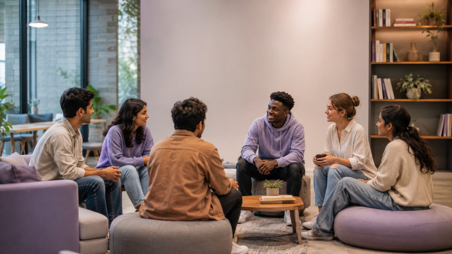 Friends gathered together in a warm community setting